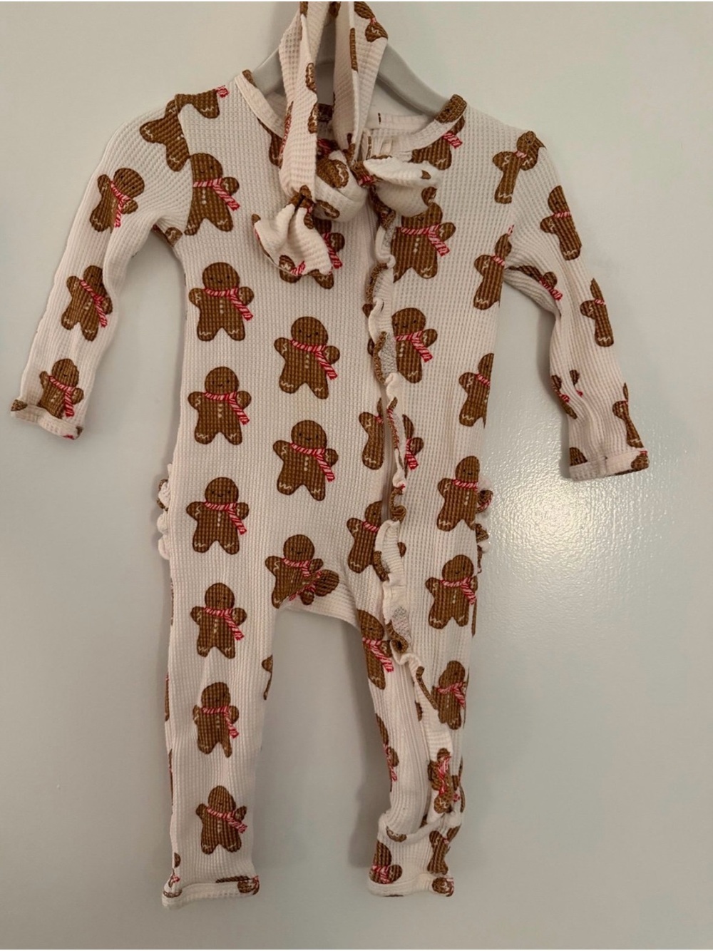 Spearmint Love One-Piece Gingerbread Waffle fabric- open footie size 6-9m